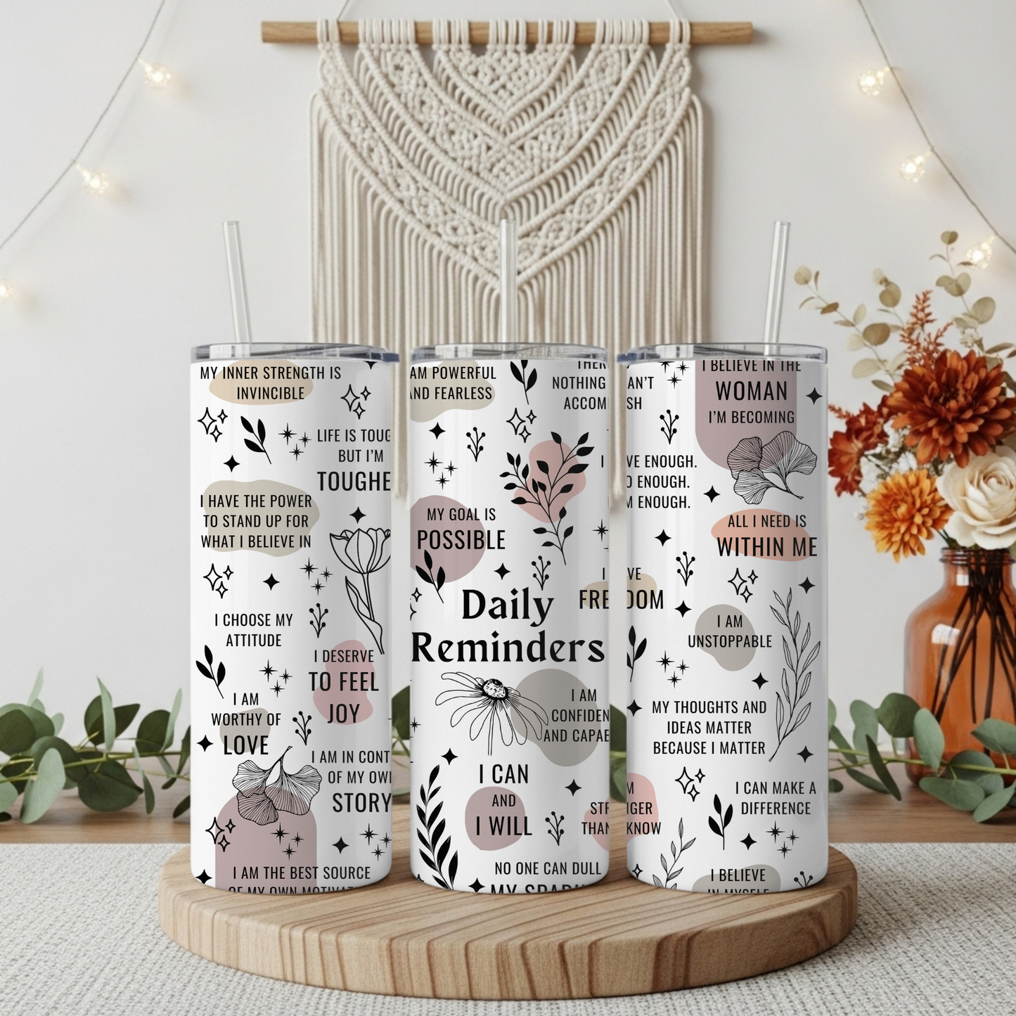 Motivational Tumbler 20oz Positive Quote Gift Daily Affirmations