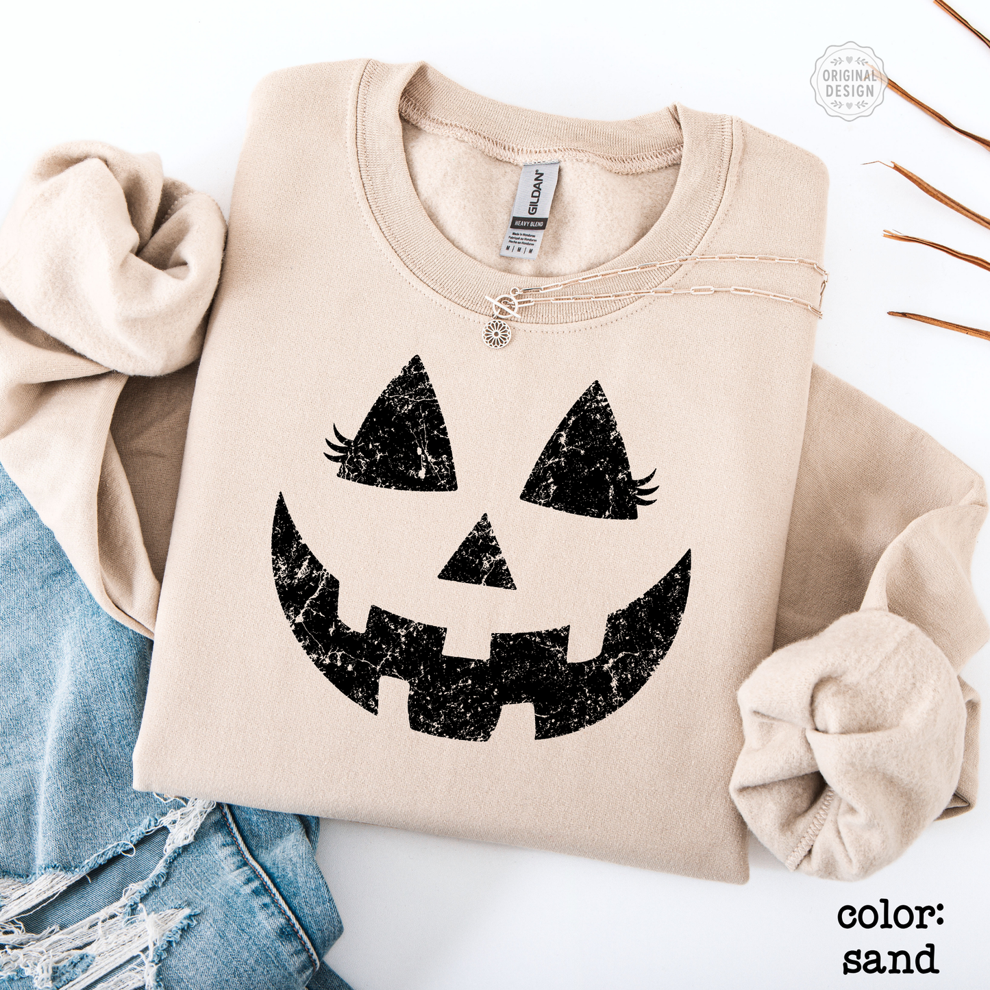 Retro Pumpkin Face Cozy Halloween Sweatshirt