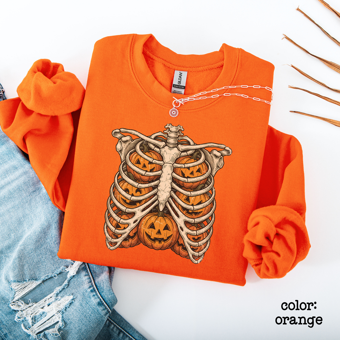 Skeleton Ribcage Pumpkin Halloween Sweatshirt