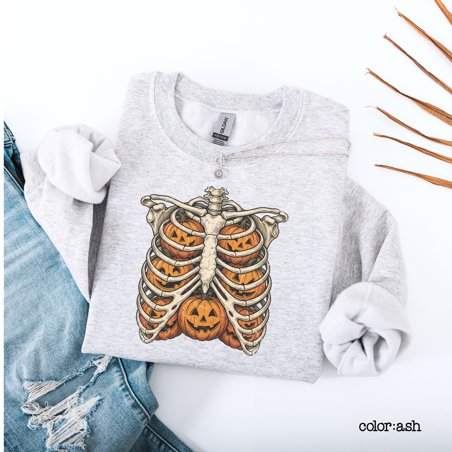 Skeleton Ribcage Pumpkin Halloween Sweatshirt