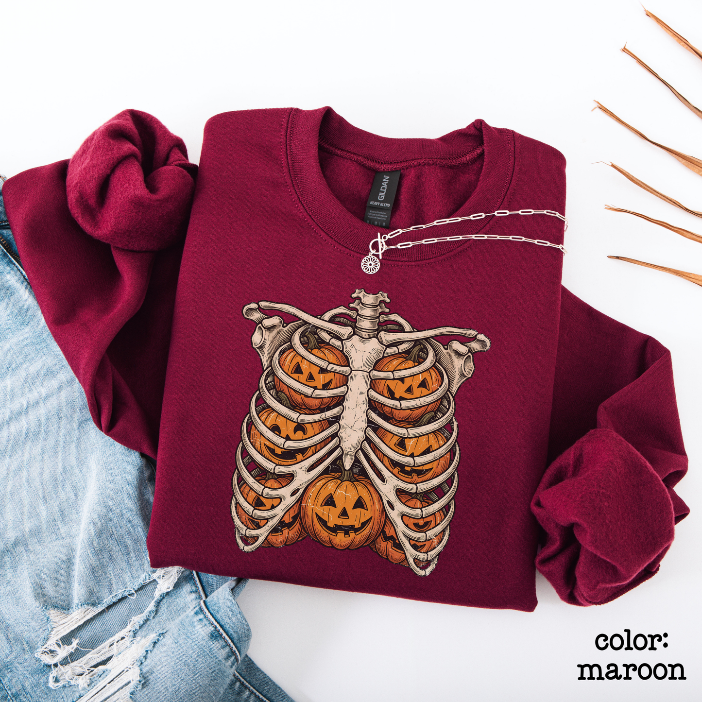 Skeleton Ribcage Pumpkin Halloween Sweatshirt