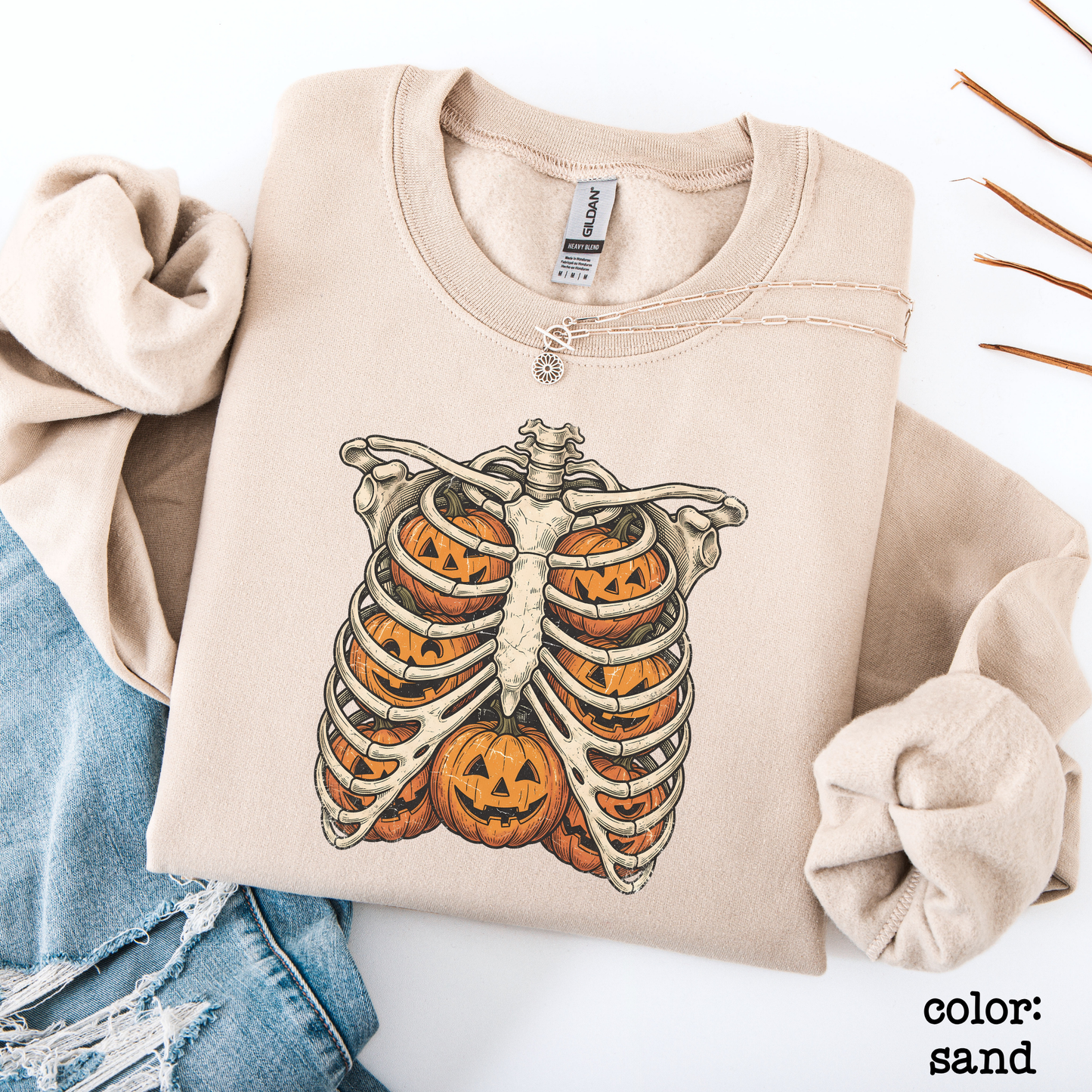 Skeleton Ribcage Pumpkin Halloween Sweatshirt