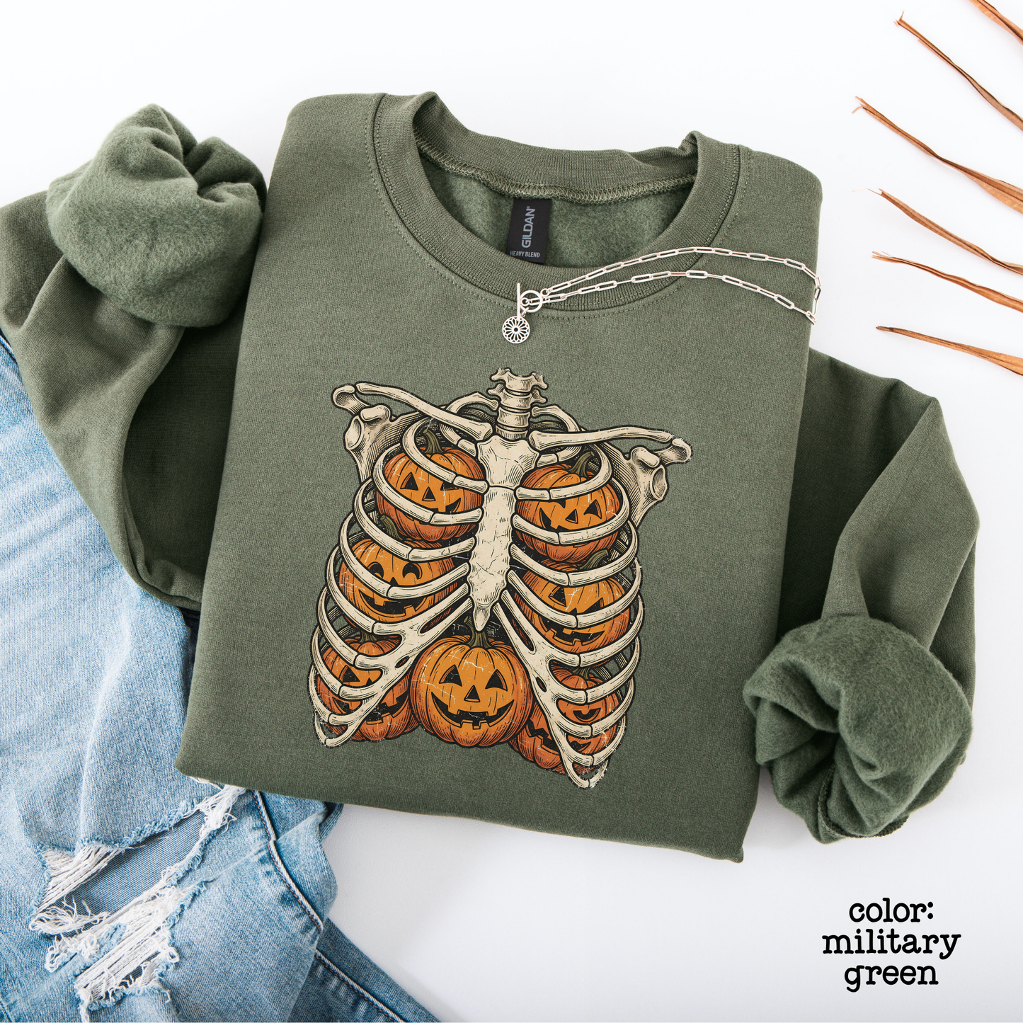 Skeleton Ribcage Pumpkin Halloween Sweatshirt
