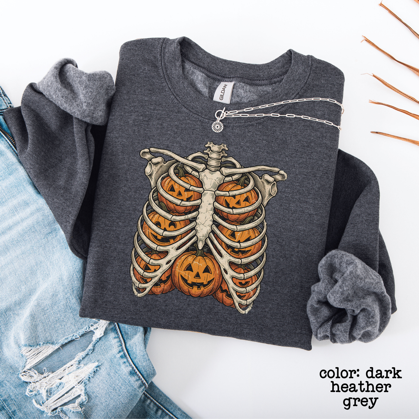 Skeleton Ribcage Pumpkin Halloween Sweatshirt