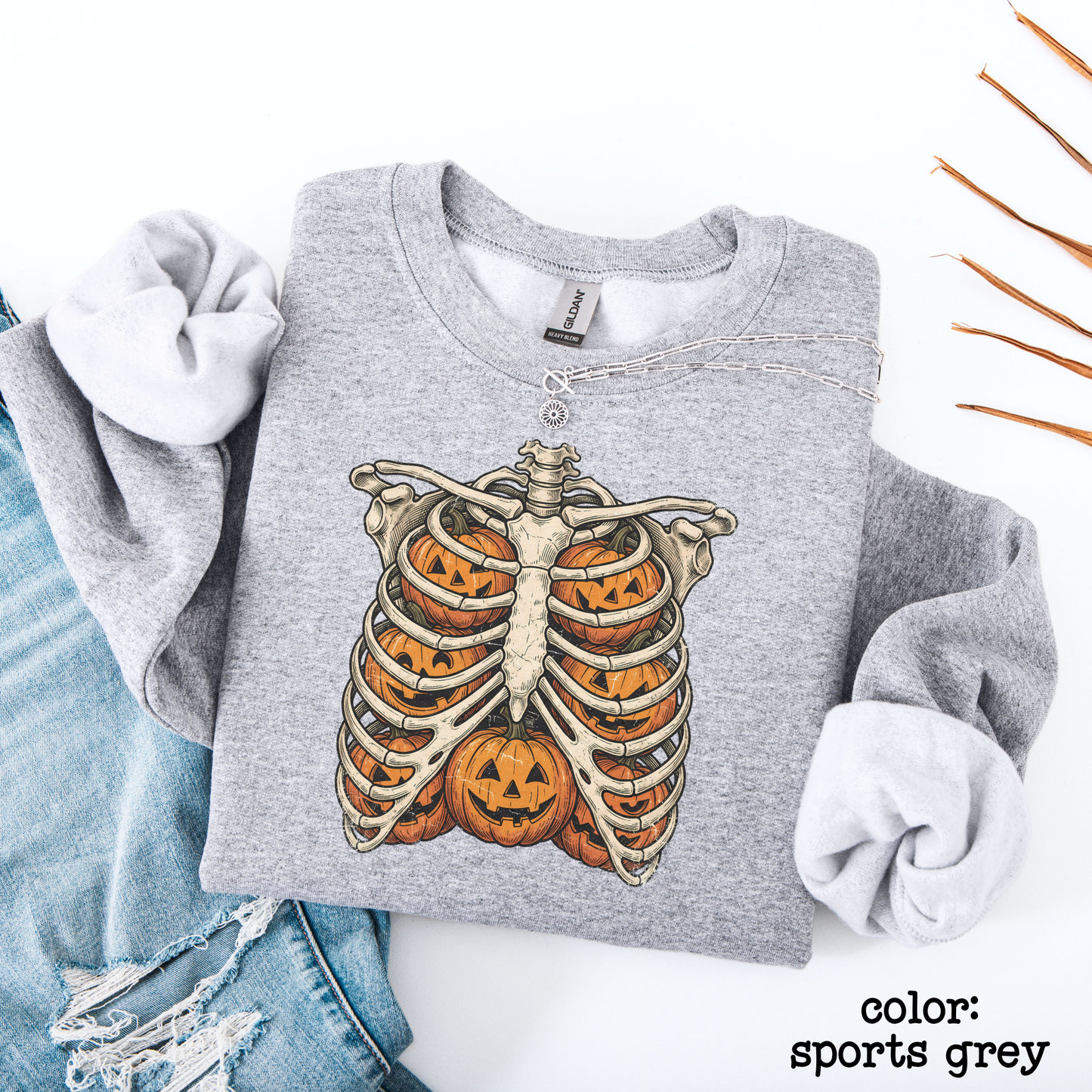 Skeleton Ribcage Pumpkin Halloween Sweatshirt