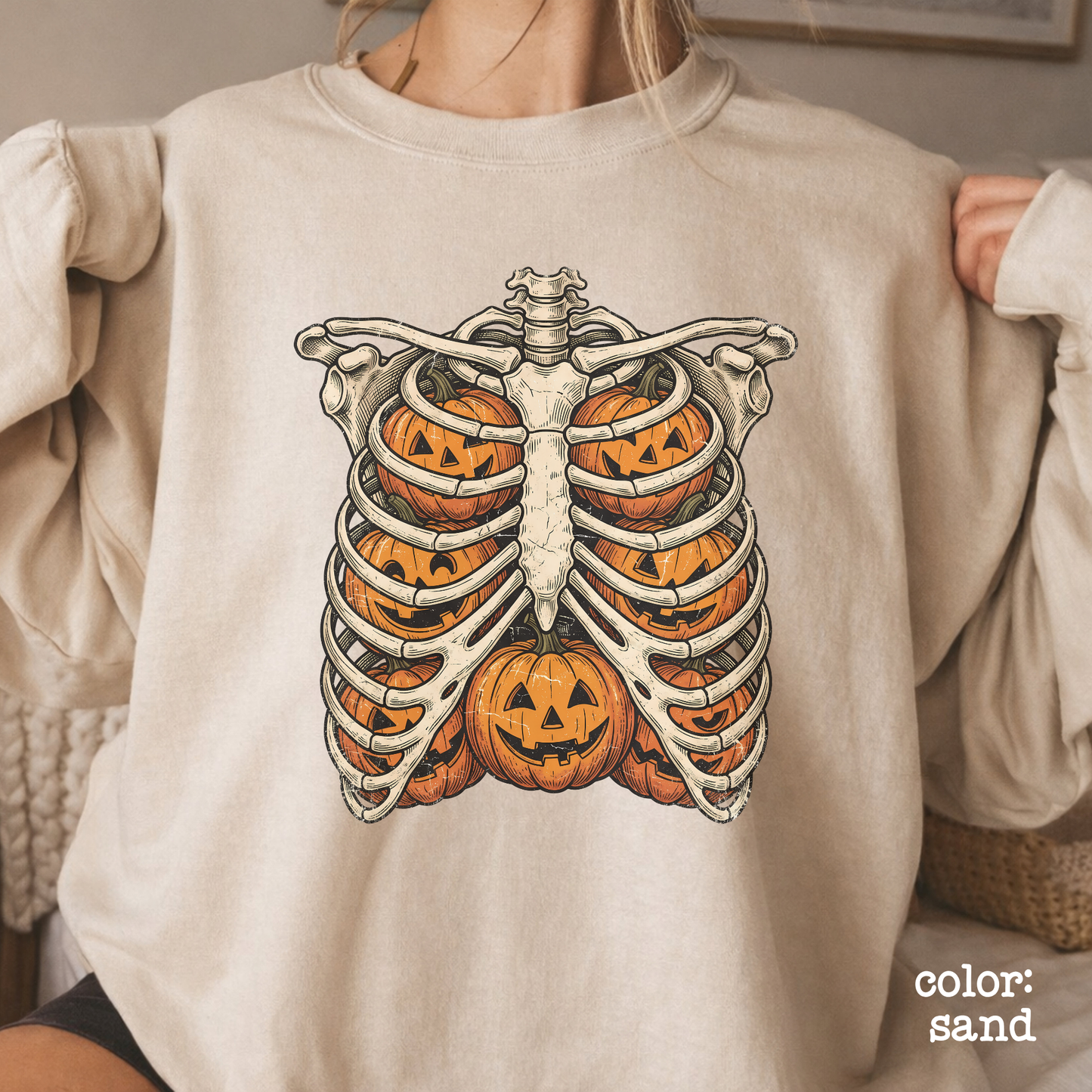 Skeleton Ribcage Pumpkin Halloween Sweatshirt