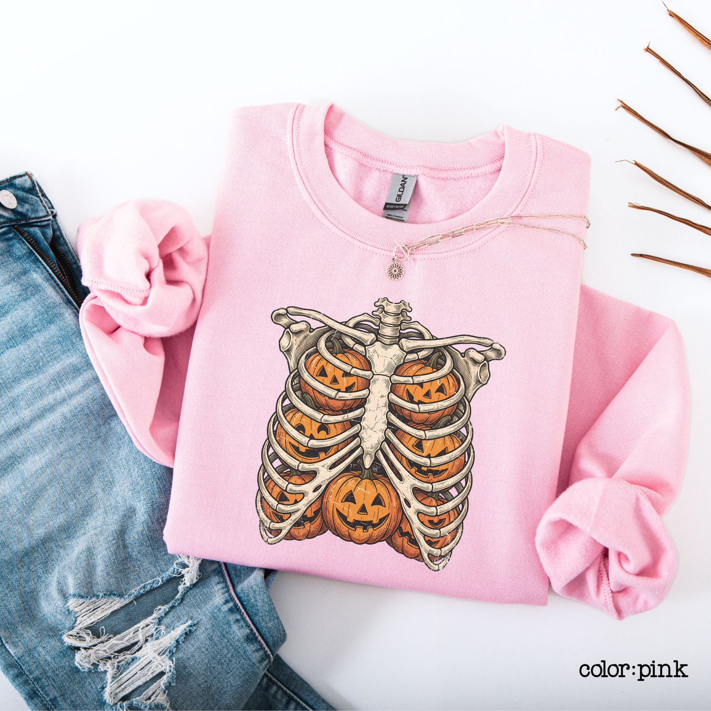 Skeleton Ribcage Pumpkin Halloween Sweatshirt