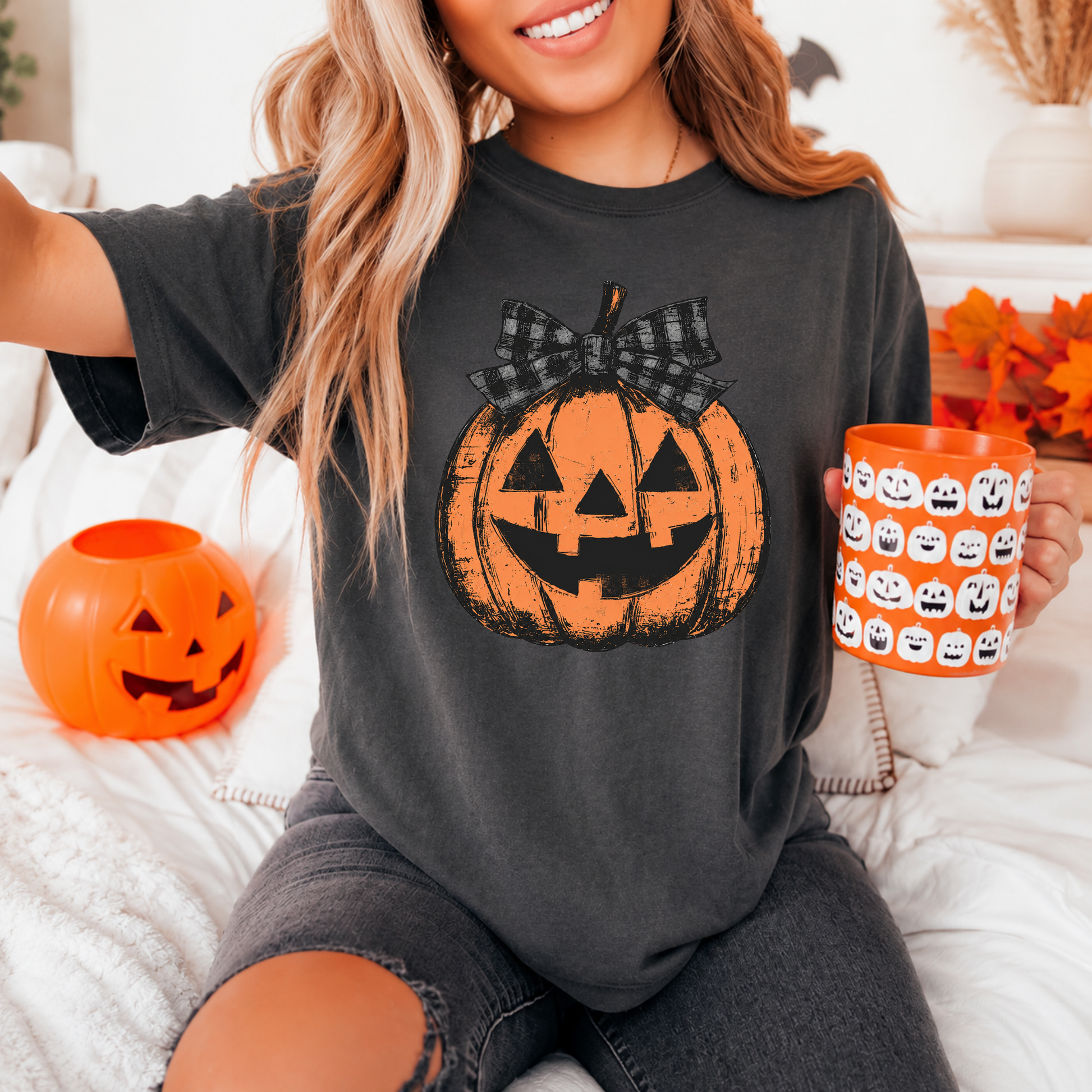 Retro pumpkin Halloween cozy Comfort Colors graphic tee